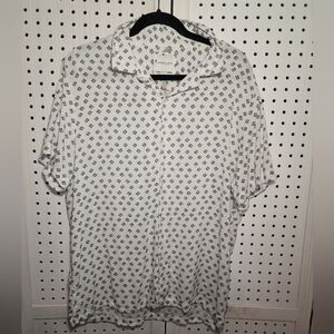 Ricky Singh Denim & Flowers Button Down Short Sleeve XL Off White